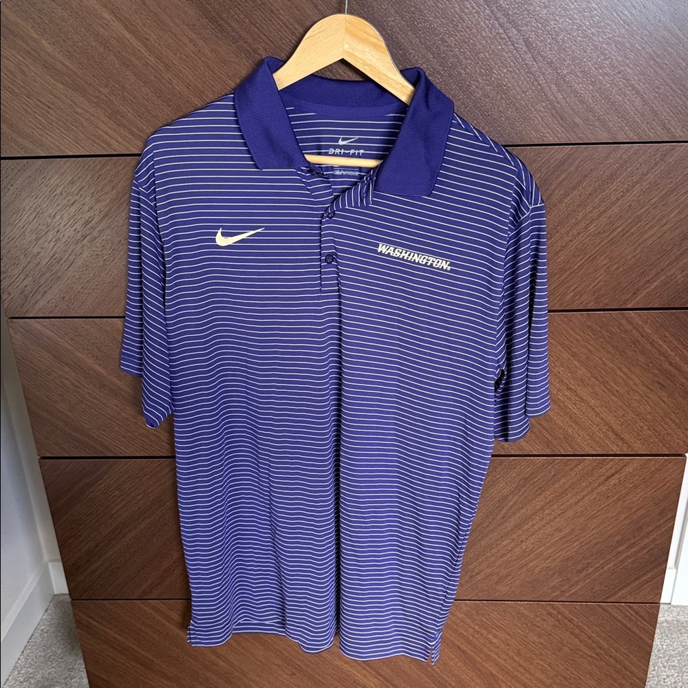 Nike Purple and White Striped Dri-FIT Polo with Washington Logo